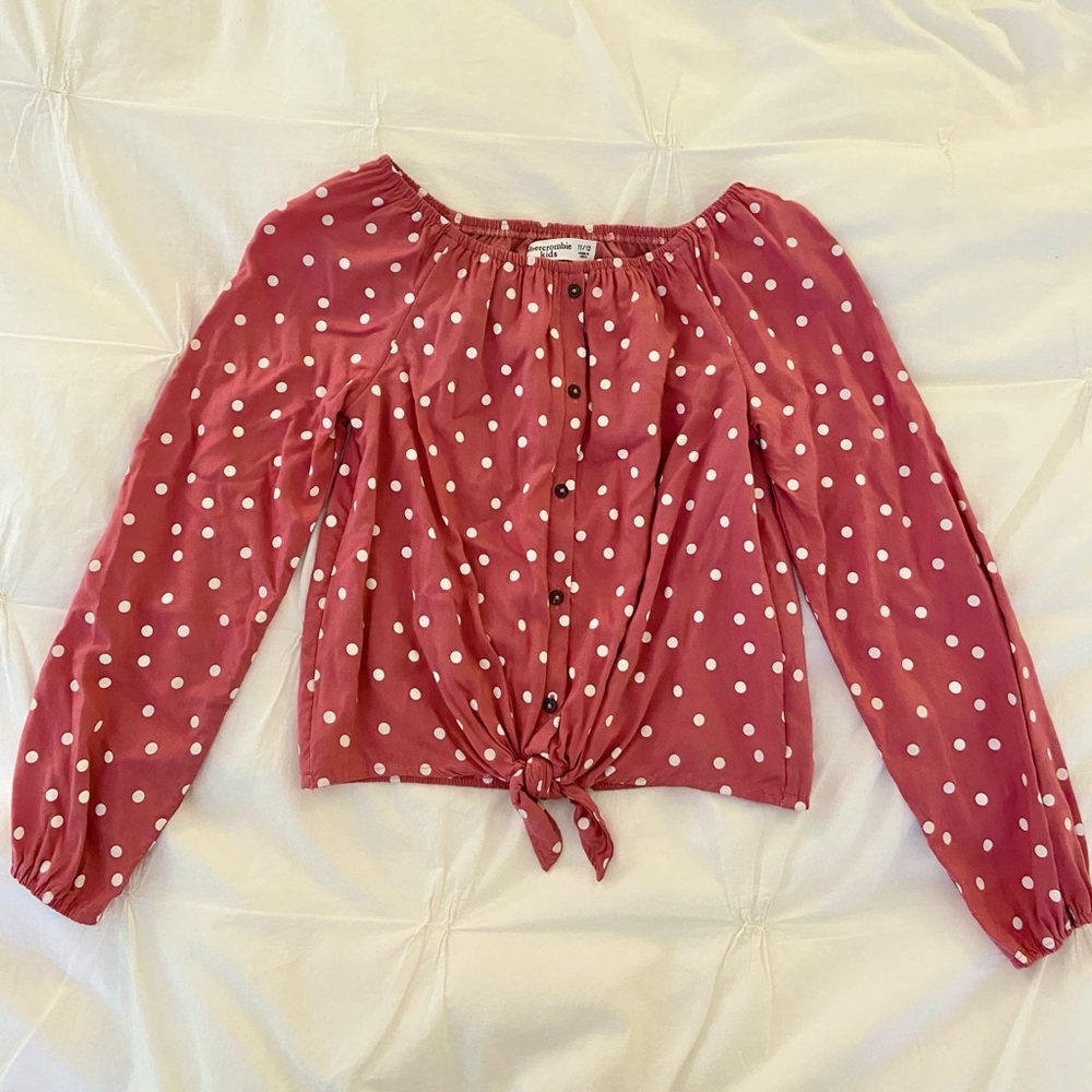 A&F kids dusty rose polka dot blouse. Size 11/12